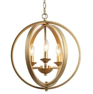 LNC Theophanis 3-Light Small Gold Chandelier NEW light hanging sphere globe